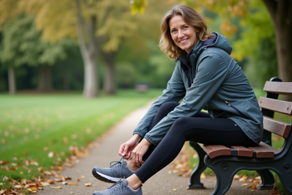Femme souriante en chaussures de marche dans un parc