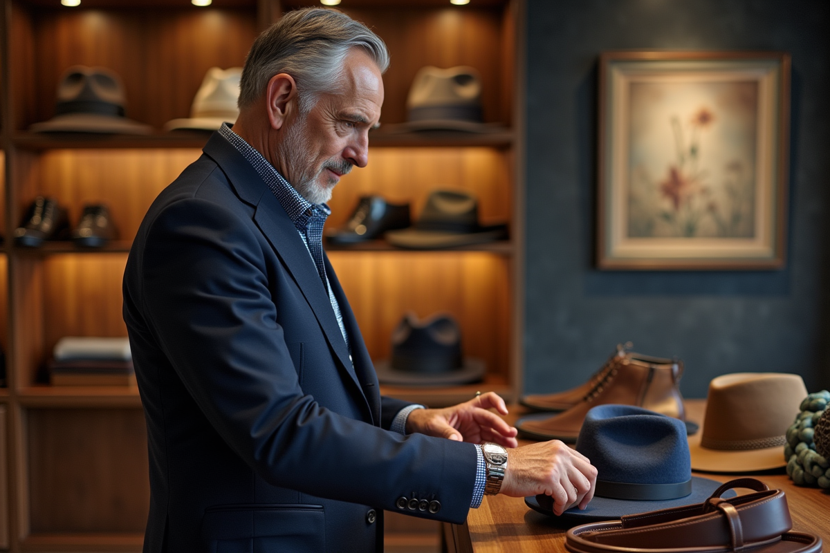 Homme mature choisissant des accessoires dans une boutique élégante