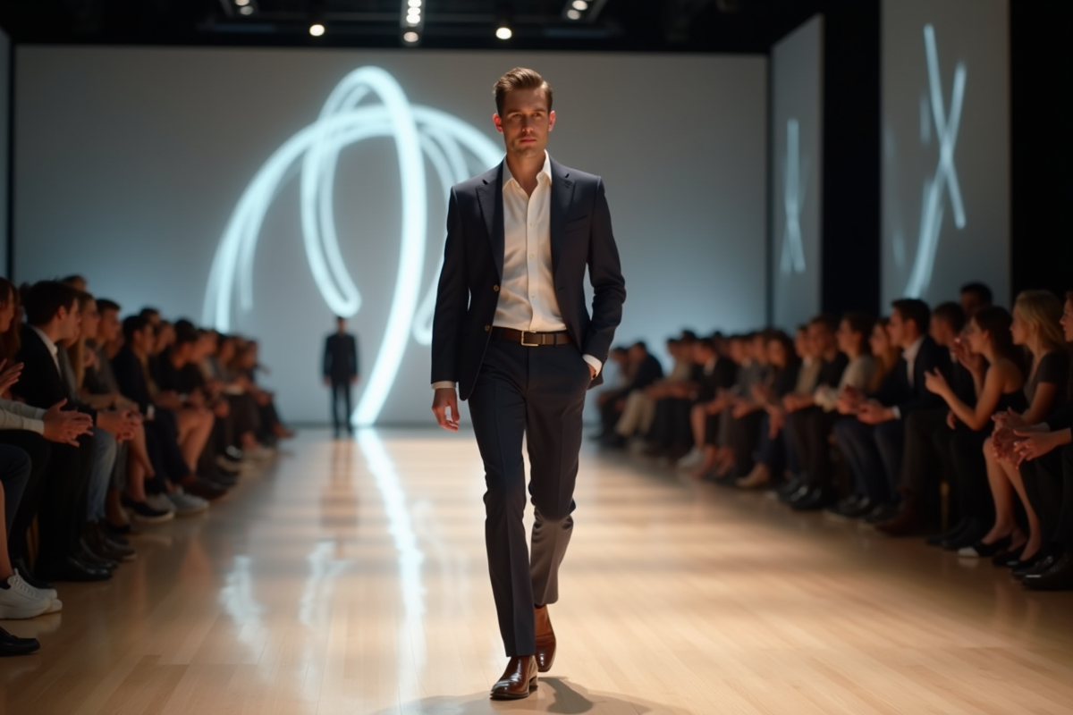 Homme mannequin en défilé sur le runway