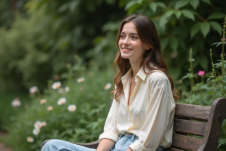 Jeune femme dans un jardin botanique en pleine nature