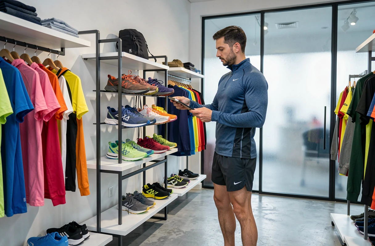 Boutique streetwear technique et culture running avec présentoirs de sneakers de performance et vêtements techniques à Lille