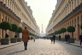 Promenade sur l'Avenue Montaigne à Paris avec façades haussmanniennes et boutiques de haute couture