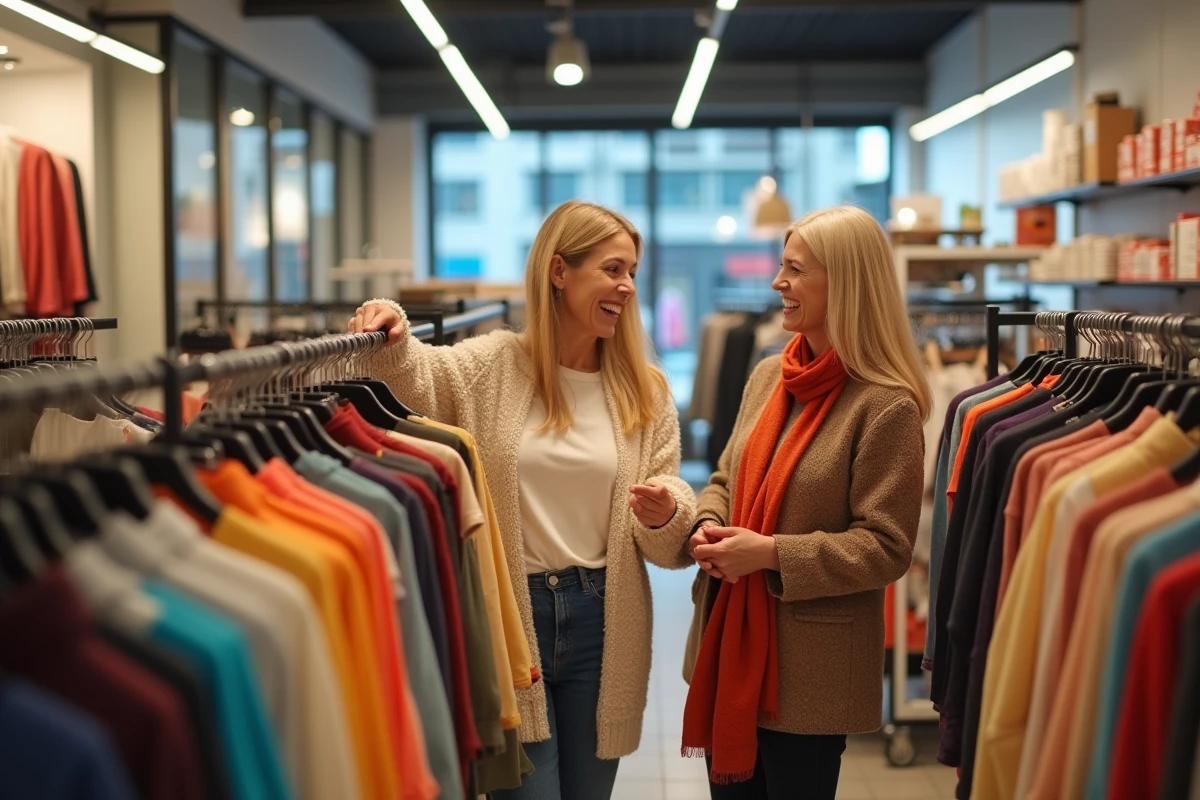 Deux femmes qui font du shopping ensemble chez Kiabi, découvrant les nouvelles collections mode abordables